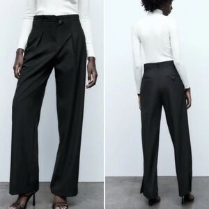 ZARA WIDE LEG PLEATED FRONT BLACK TROUSERS SIZE LARGE